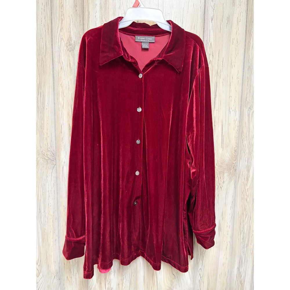 Working Classics Red Velvet Button Down Shirt Long Sleeve Plus Size 22/24
